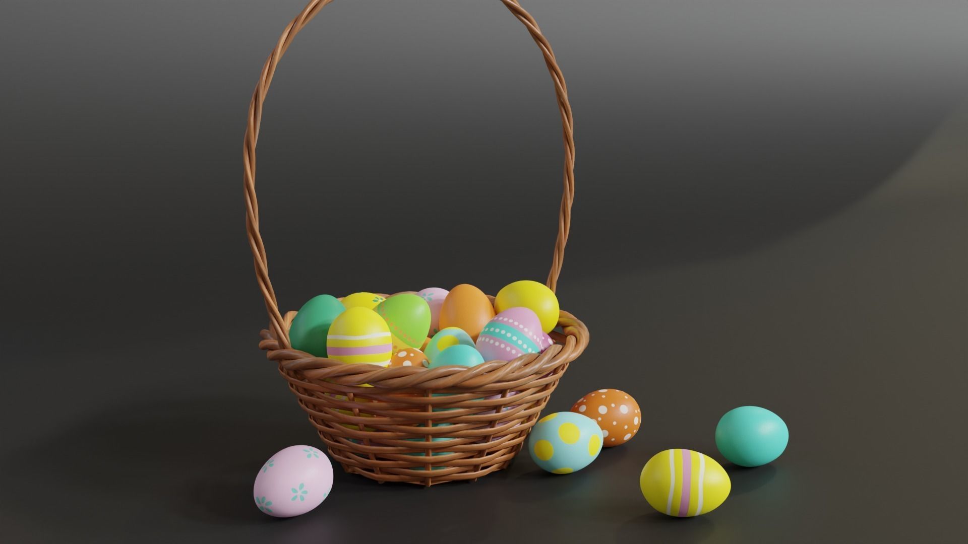 Easter Basket with Eggs 3D model_1