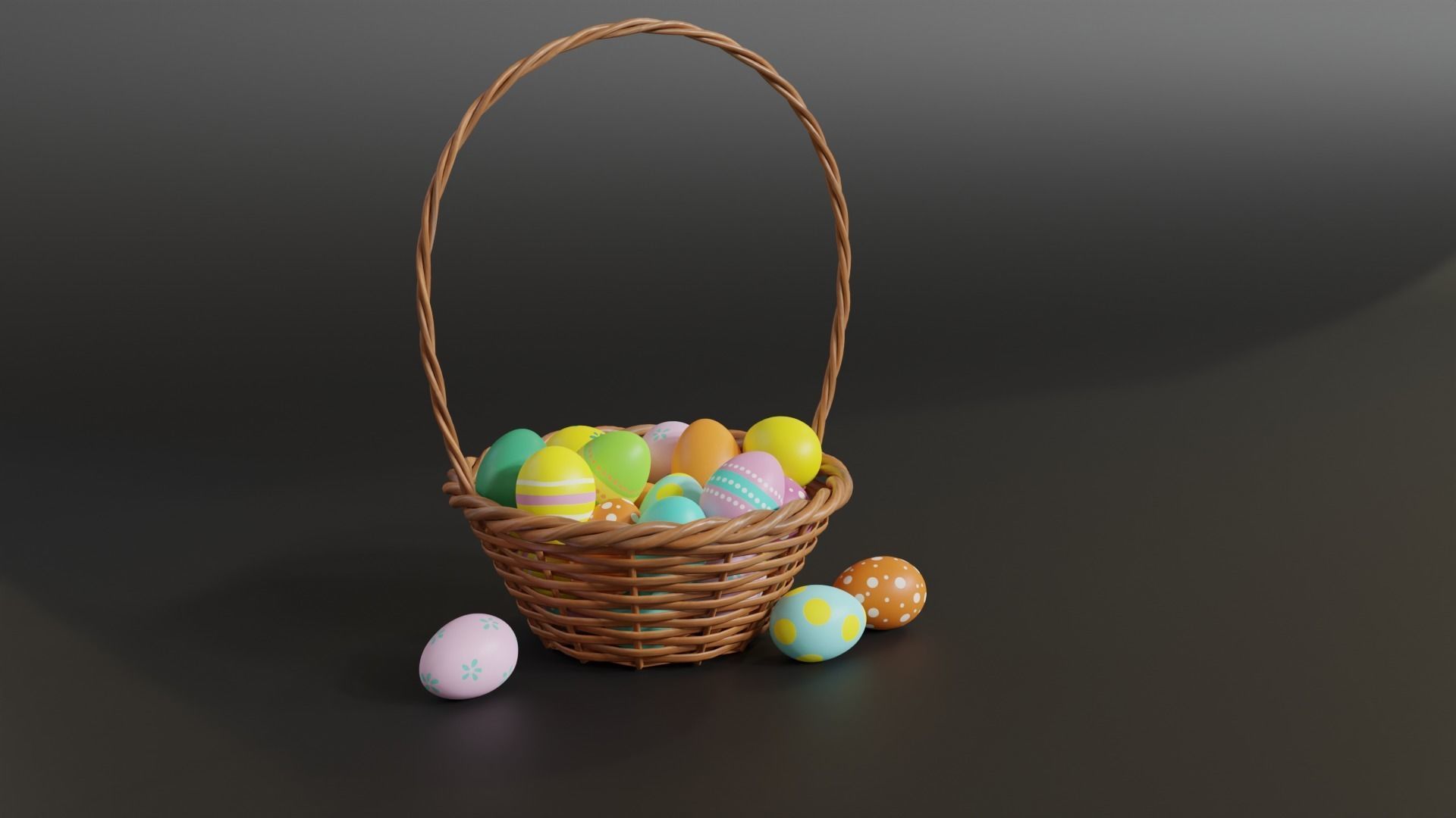 Easter Basket with Eggs 3D model_2