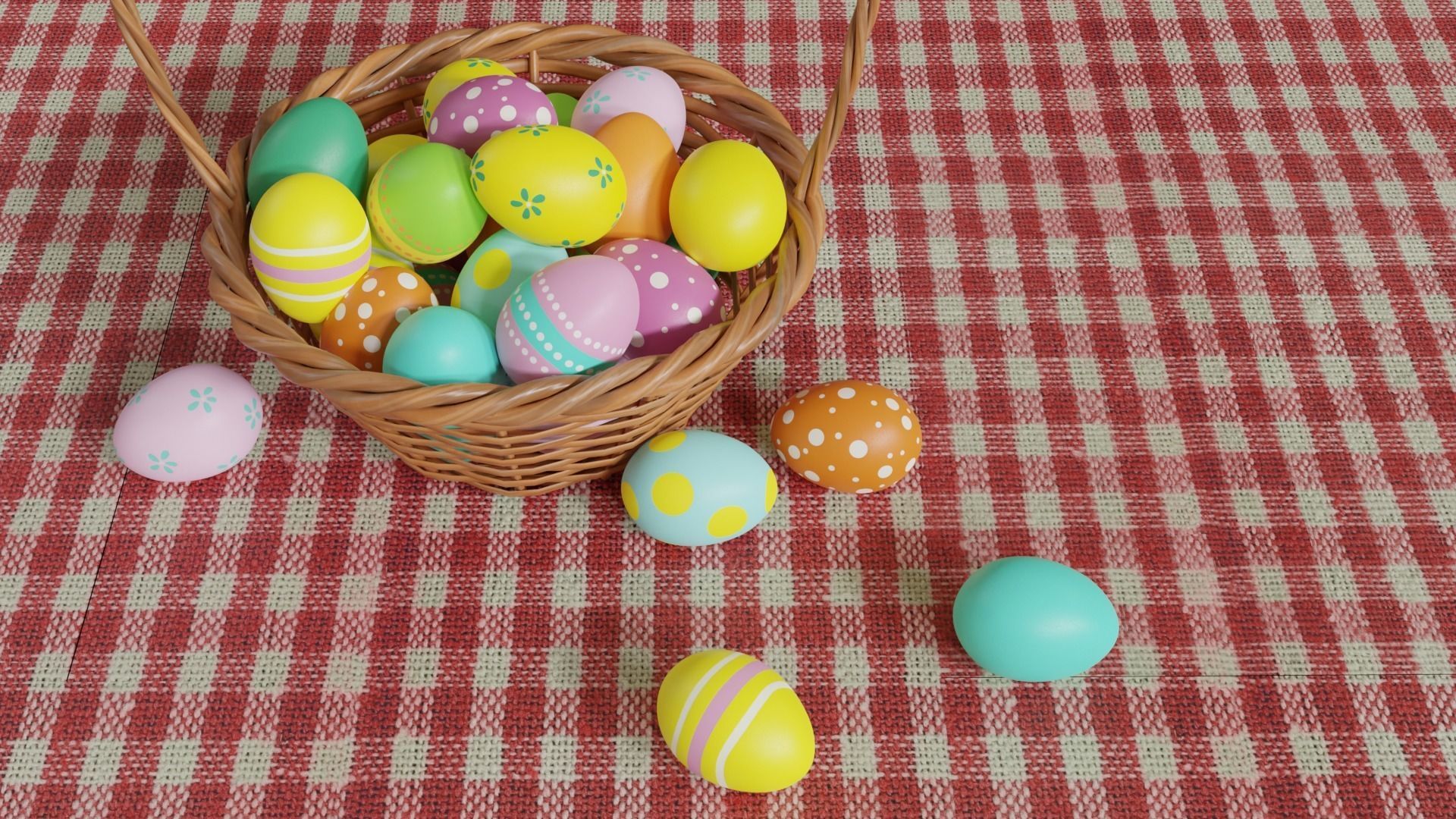 Easter Basket with Eggs 3D model_7
