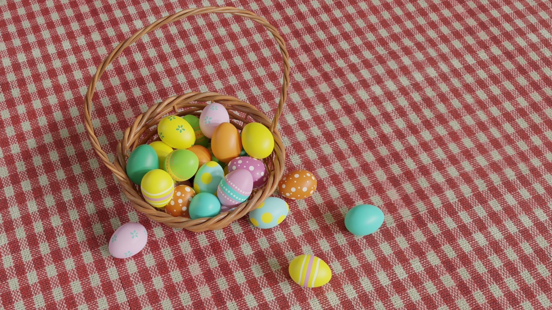 Easter Basket with Eggs 3D model_6