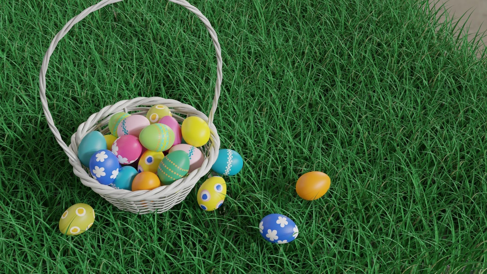 Easter White Basket with Eggs 3D model_5