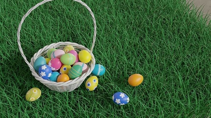 Easter White Basket with Eggs 3D model 6