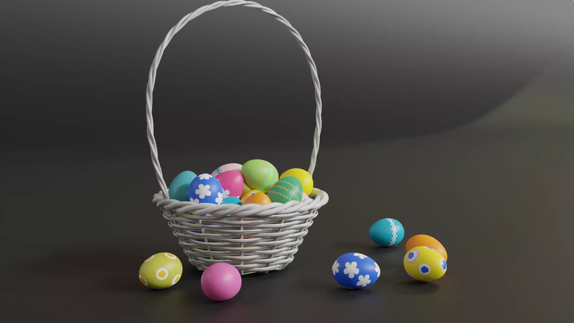 Easter White Basket with Eggs 3D model_0