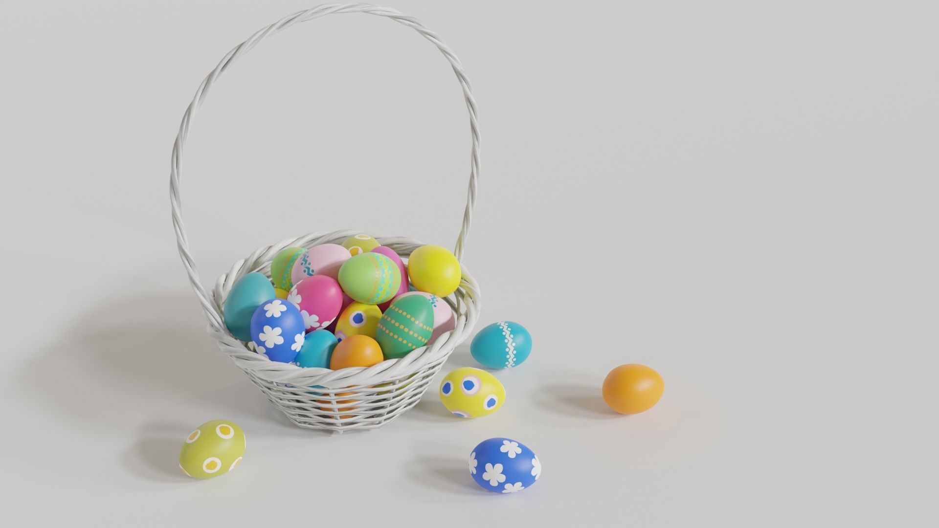 Easter White Basket with Eggs 3D model_6