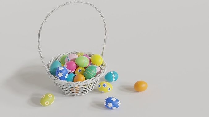Easter White Basket with Eggs 3D model 7