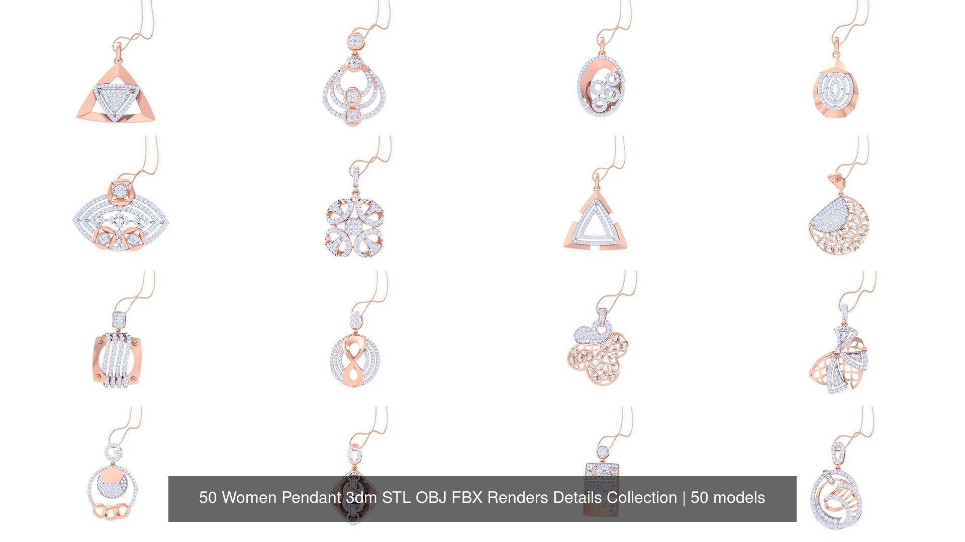 50 Women Pendant 3dm STL OBJ FBX Renders Details Collection _1