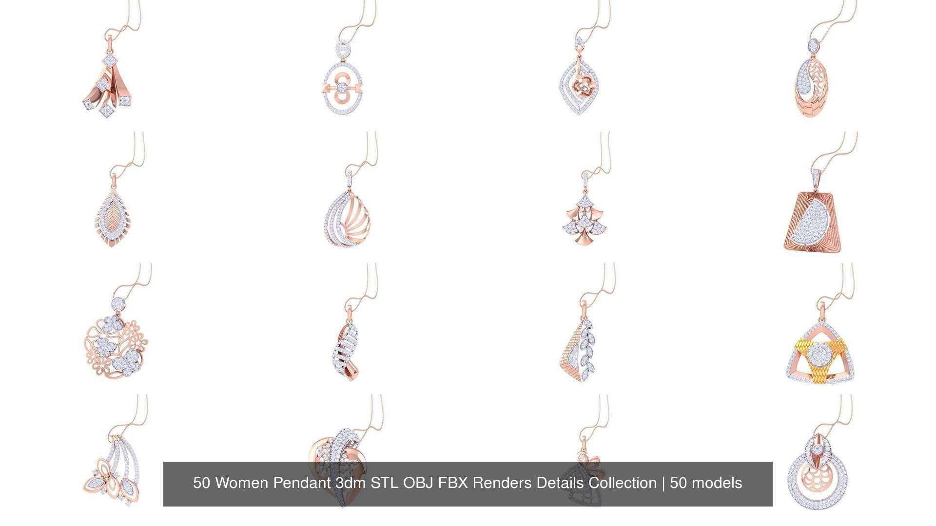 50 Women Pendant 3dm STL OBJ FBX Renders Details Collection _3