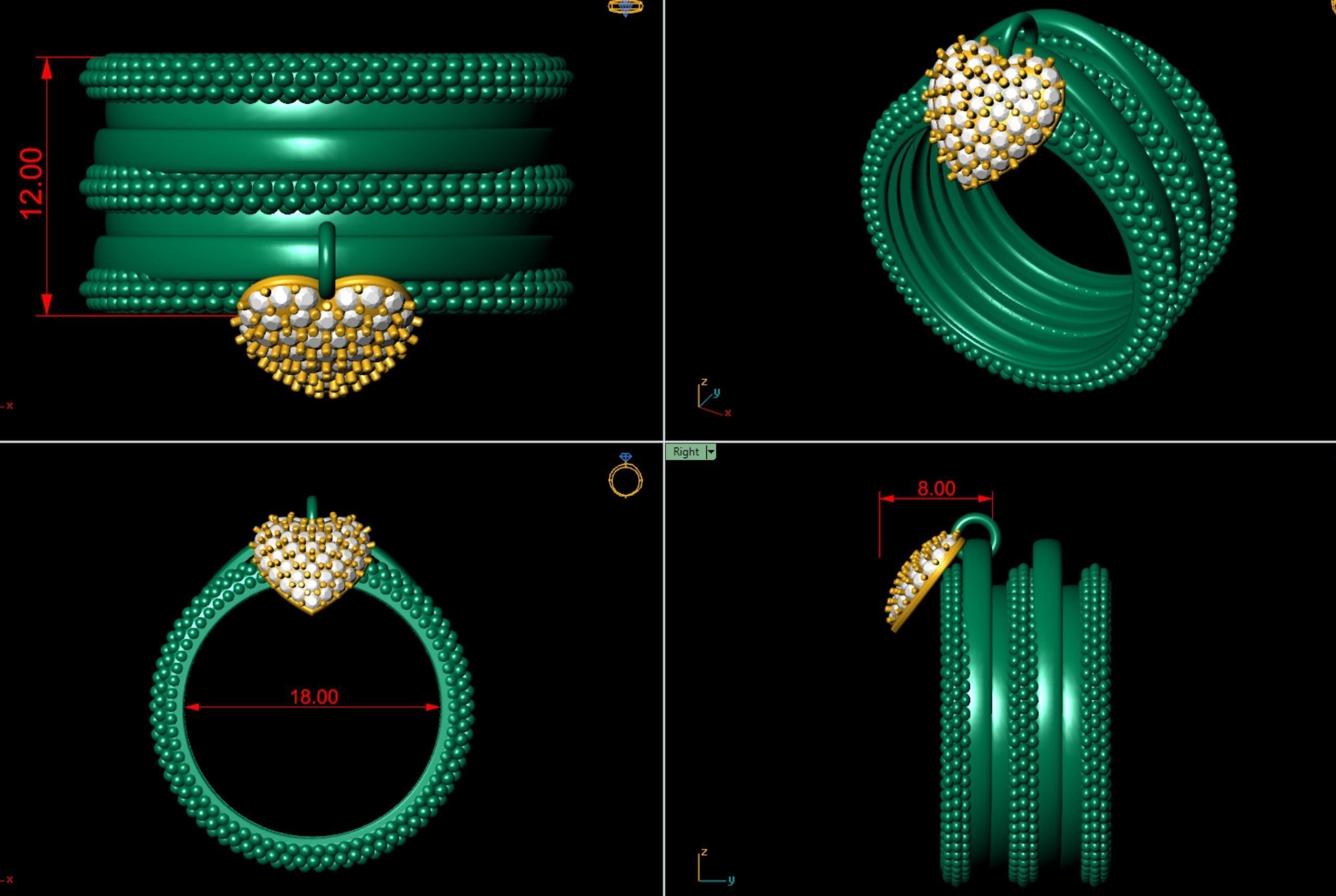 Bead Bubble Ring with Heart Charm 3D print model_8