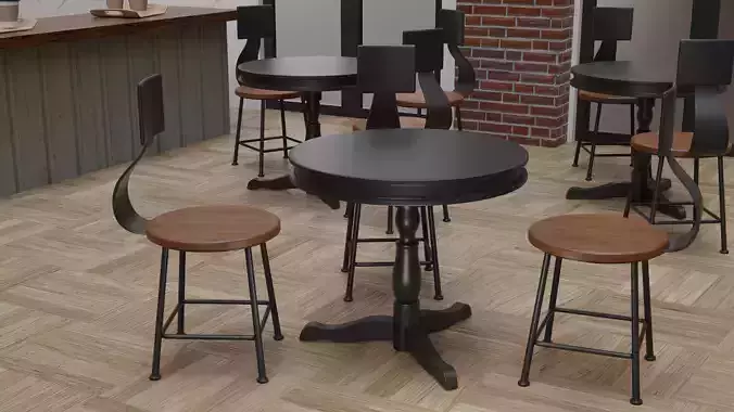 Coffee Shop Chair and Table Low-poly 3D model