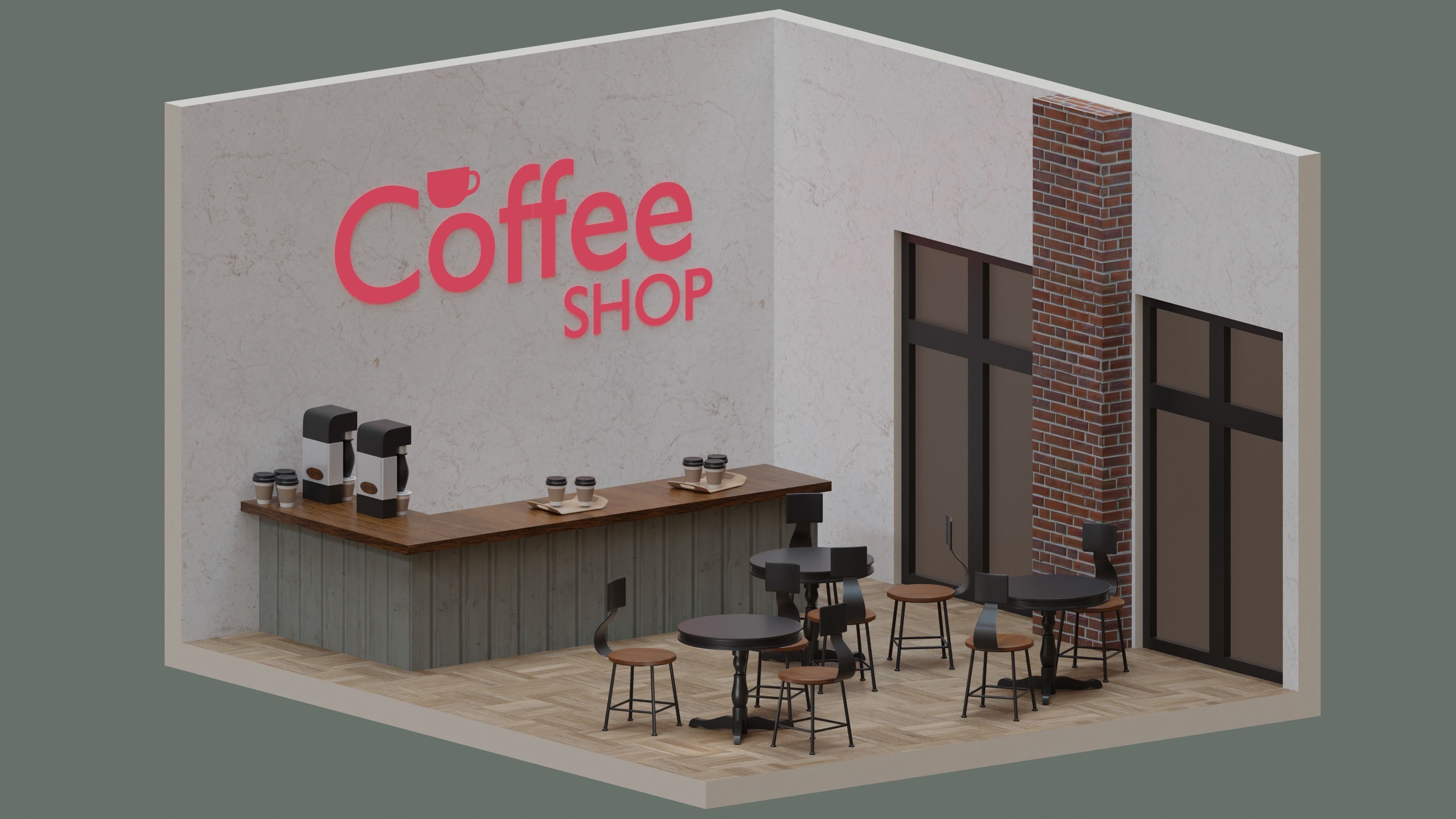 Coffee Shop Chair and Table Low-poly 3D model_6