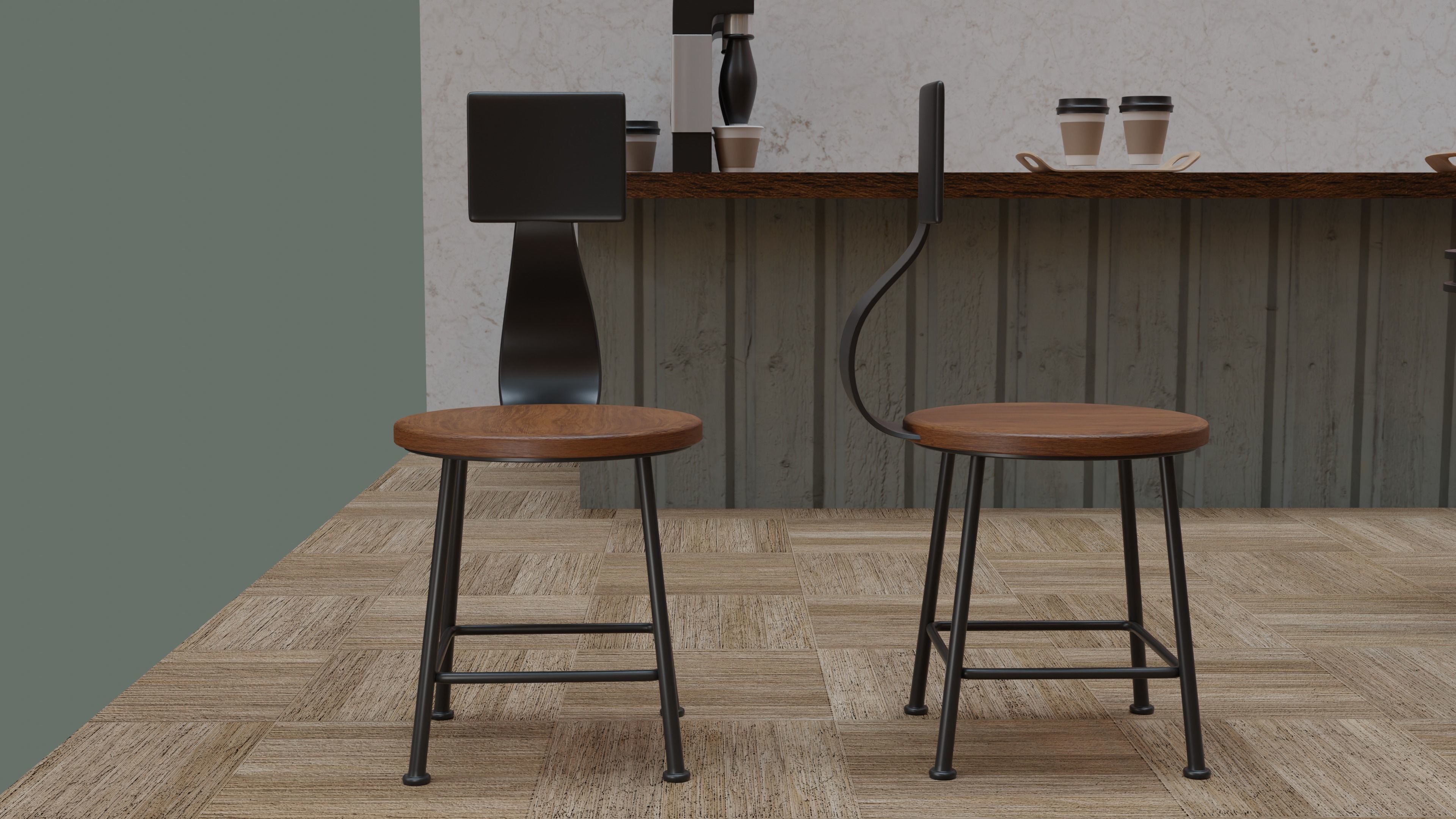 Coffee Shop Chair and Table Low-poly 3D model_3