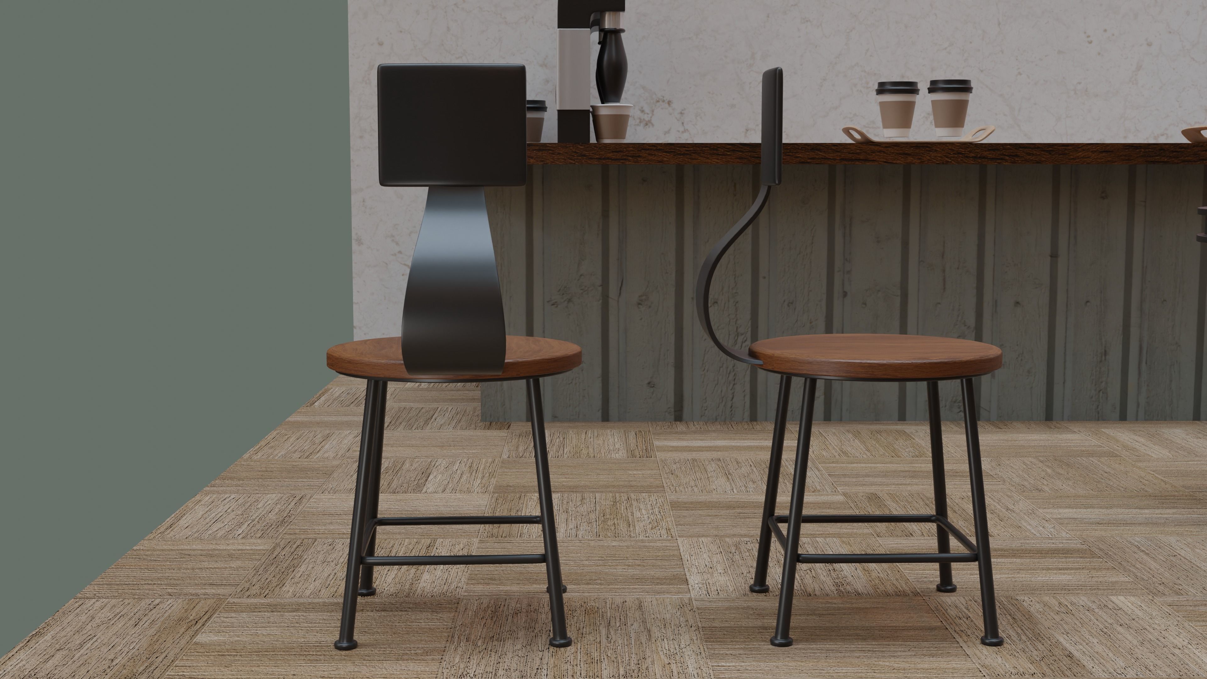 Coffee Shop Chair and Table Low-poly 3D model_4