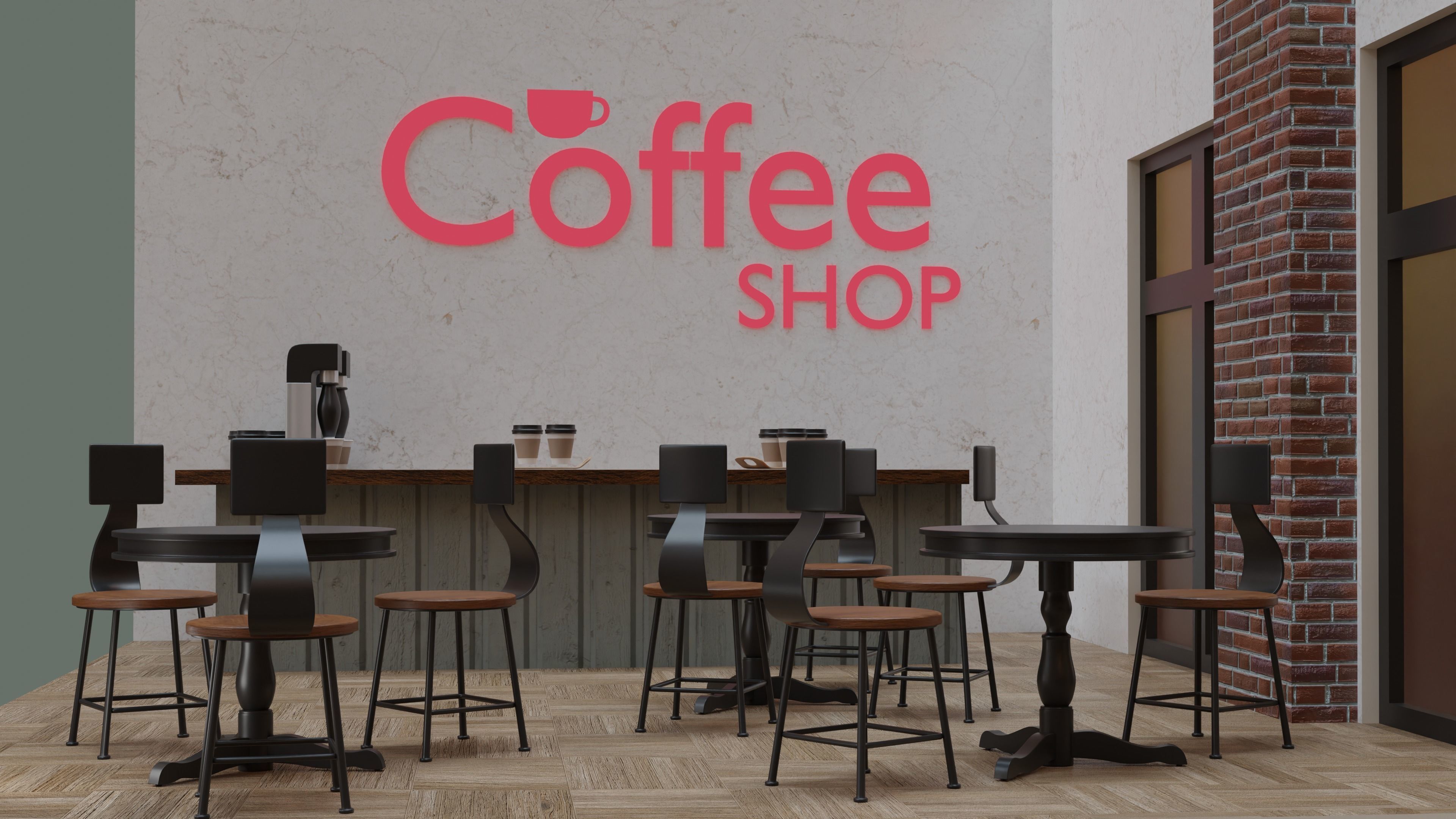 Coffee Shop Chair and Table Low-poly 3D model_2