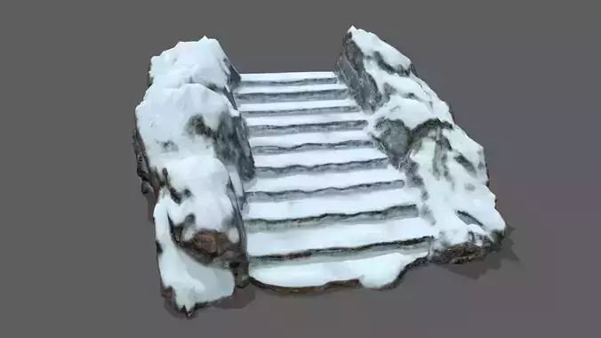 Stairs rock with snow