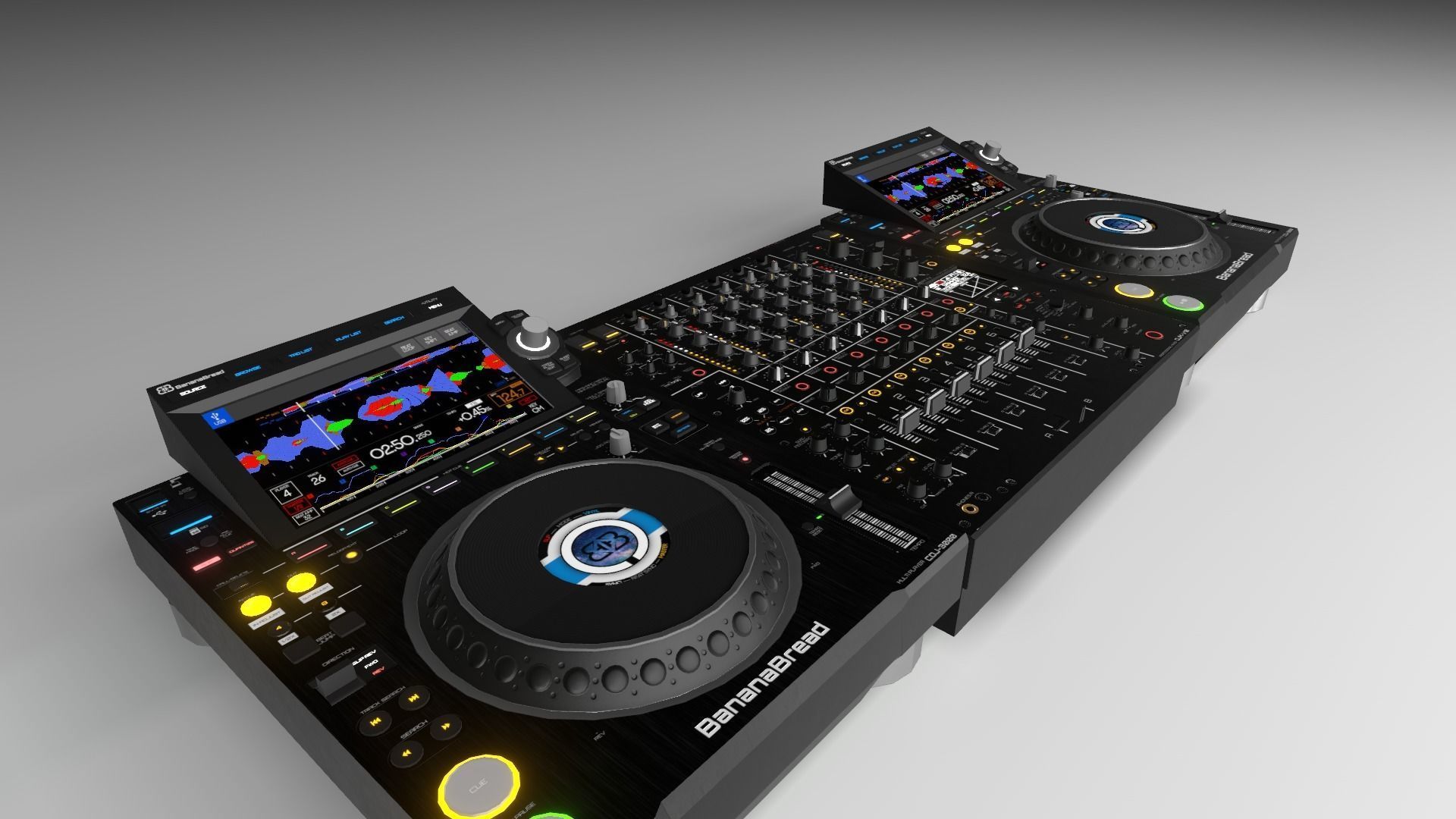 Banana CDJ-3000 and DJM-V10 Low-poly 3D model_4