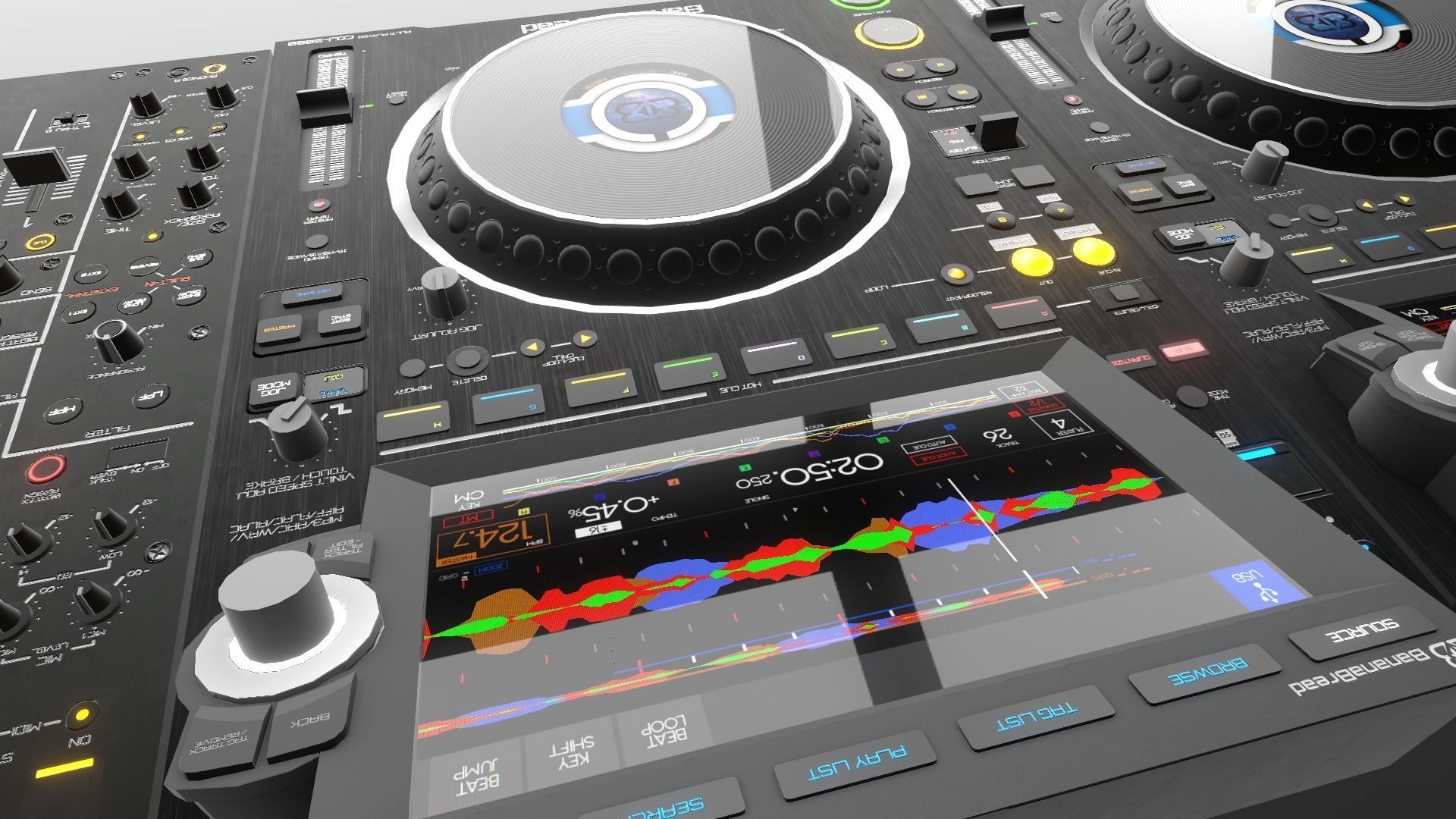 Banana CDJ-3000 and DJM-V10 Low-poly 3D model_1