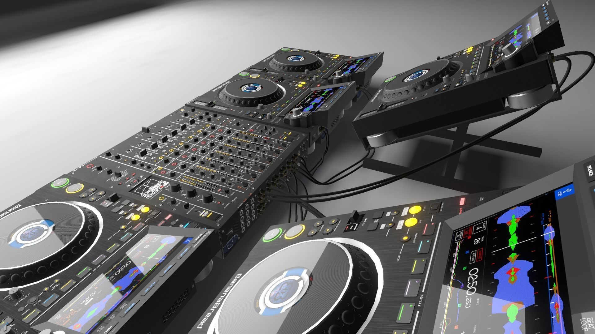 Banana CDJ-3000 and DJM-V10 Low-poly 3D model_5