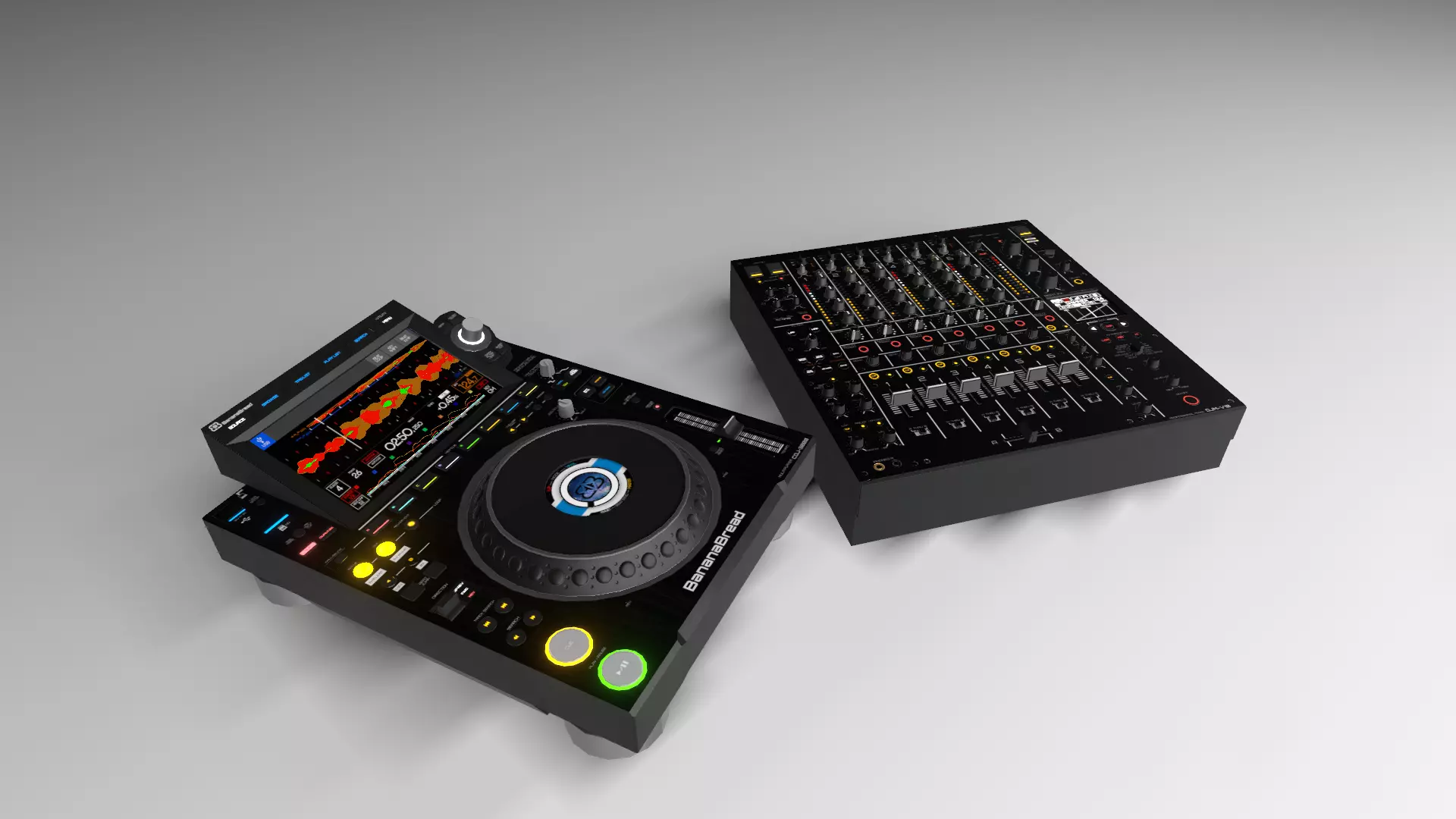 Banana CDJ-3000 and DJM-V10 Low-poly 3D model_0
