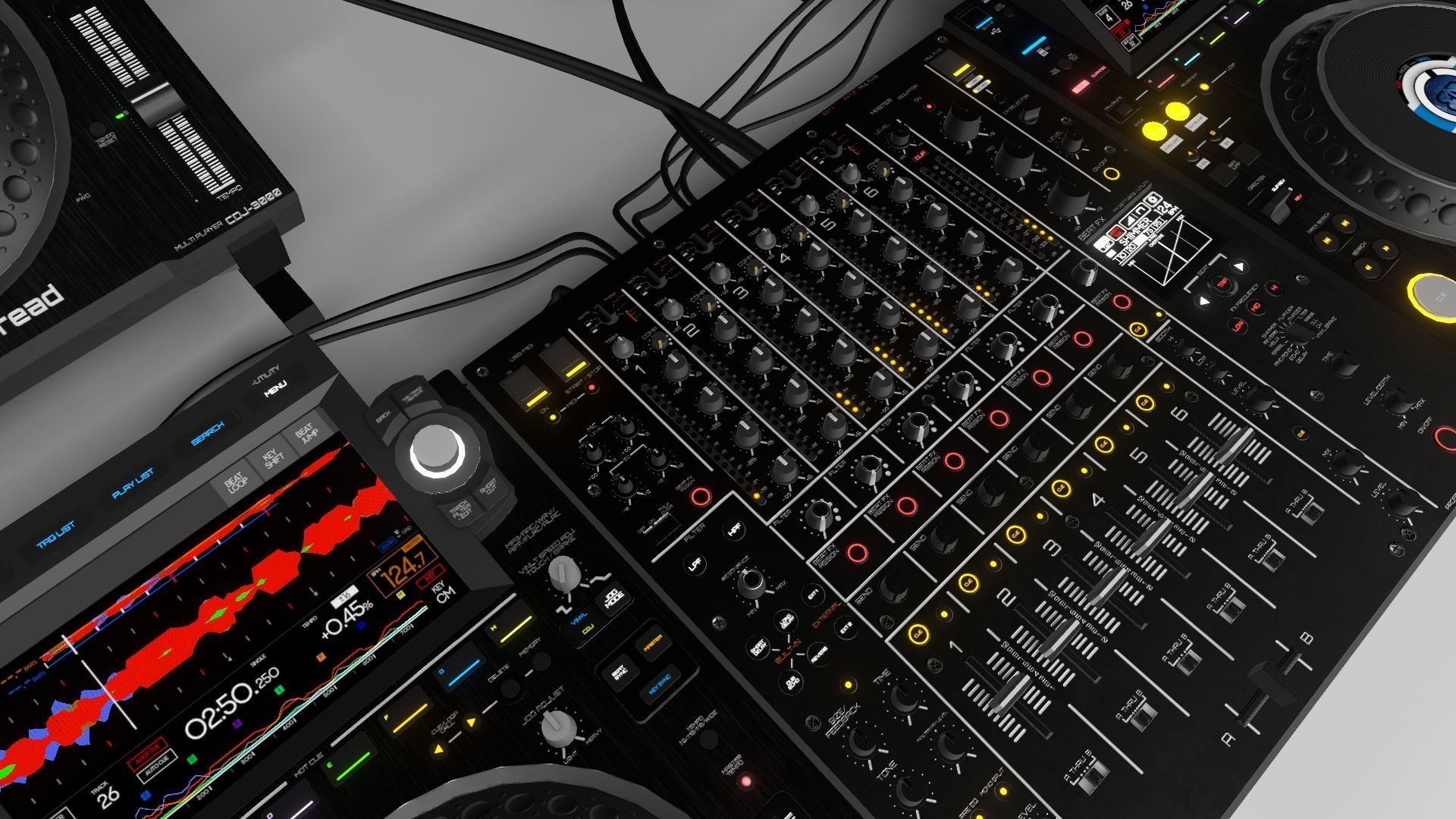 Banana CDJ-3000 and DJM-V10 Low-poly 3D model_3