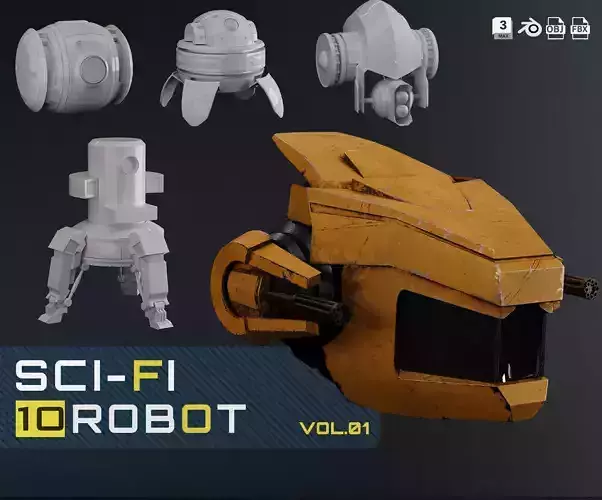 10 Sci-Fi Robot Collection 3D model
