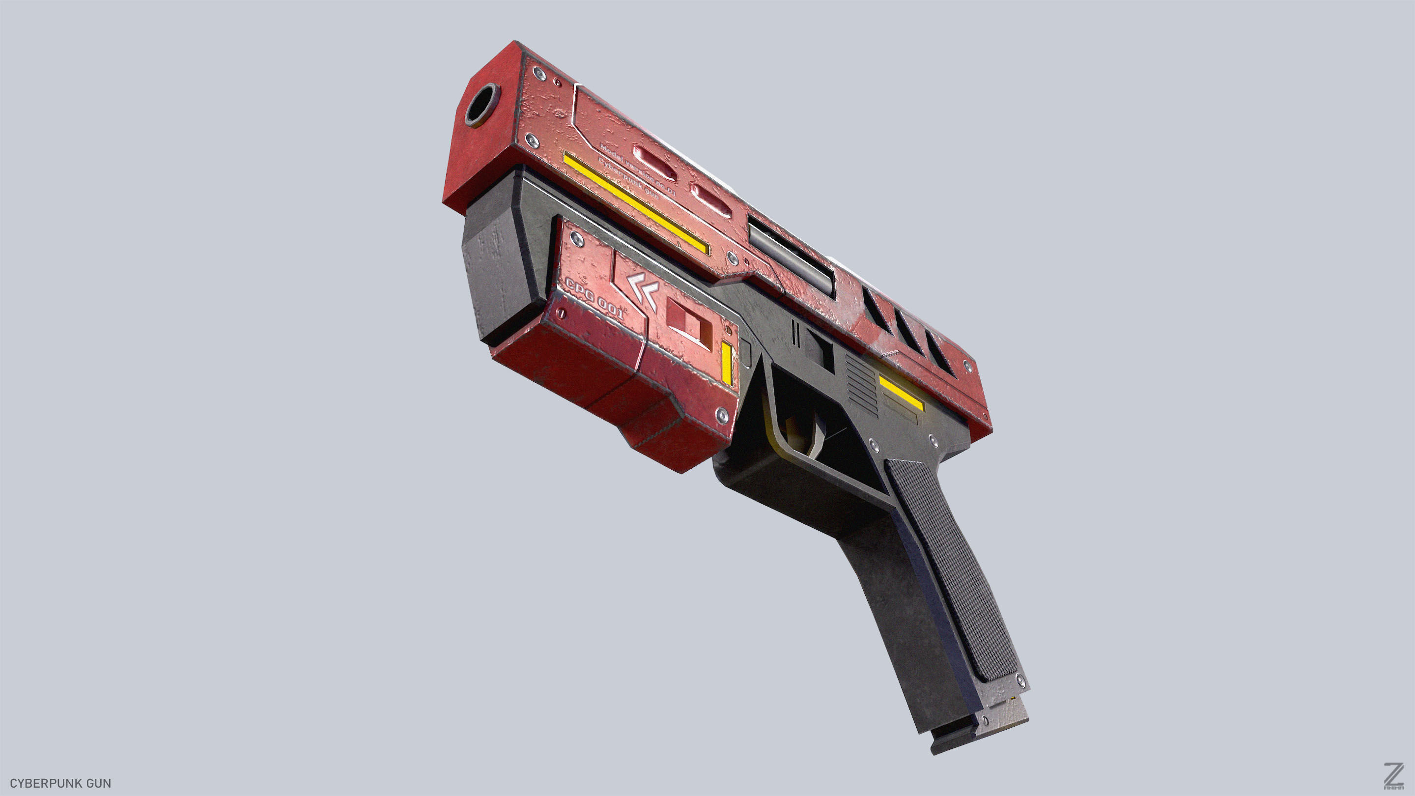 Cyberpunk gun Low-poly 3D model_5
