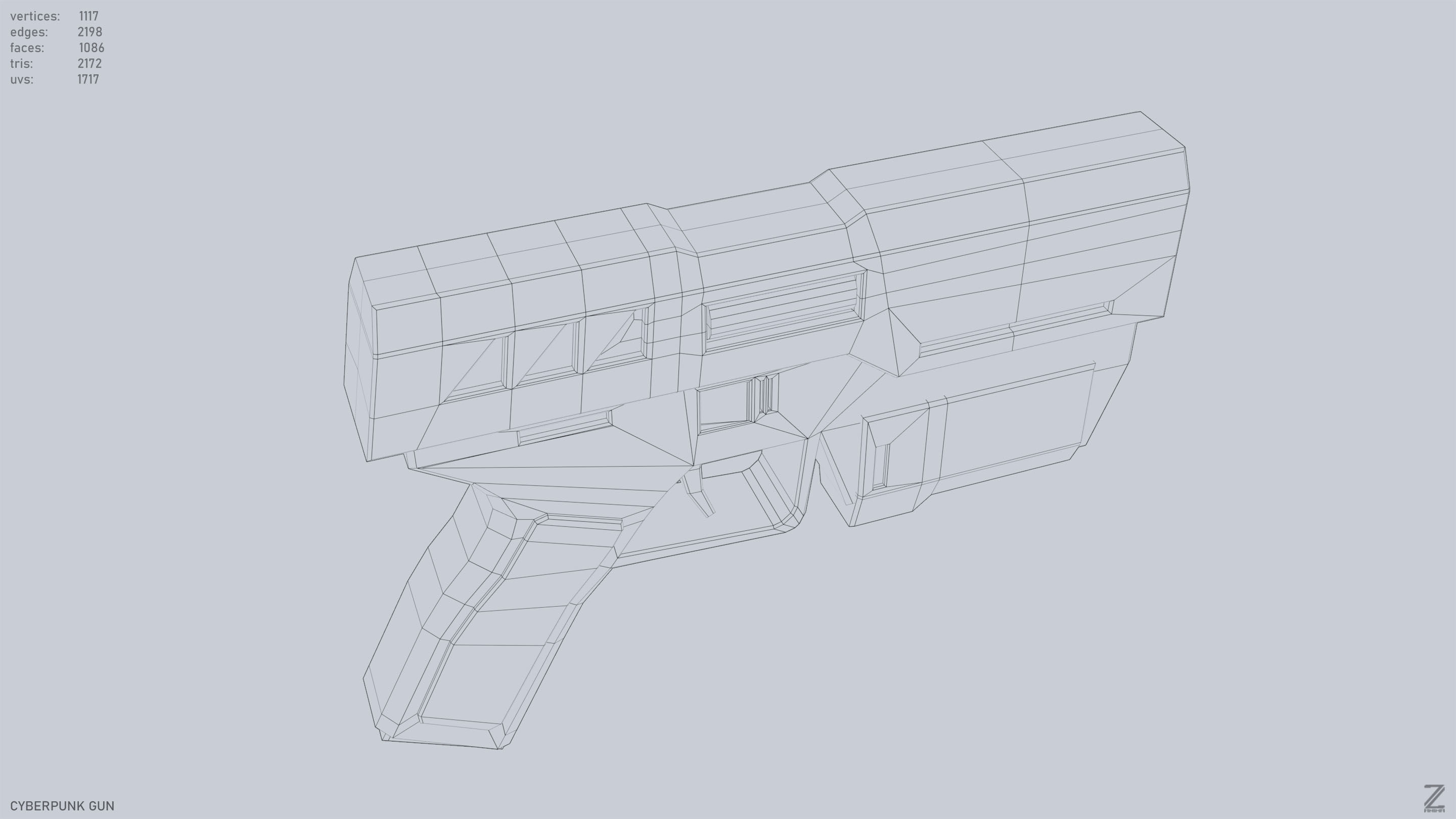 Cyberpunk gun Low-poly 3D model_12