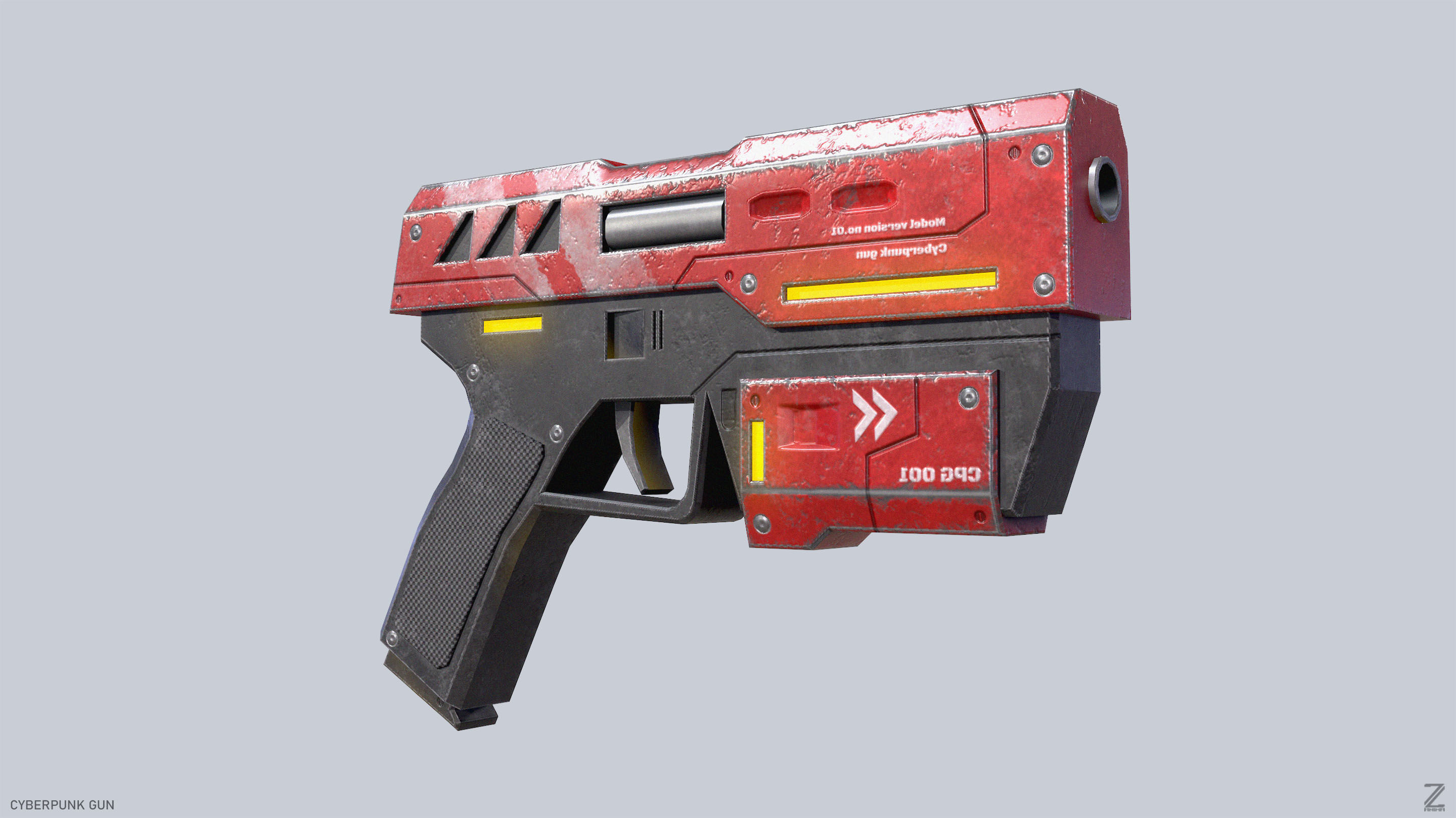 Cyberpunk gun Low-poly 3D model_6
