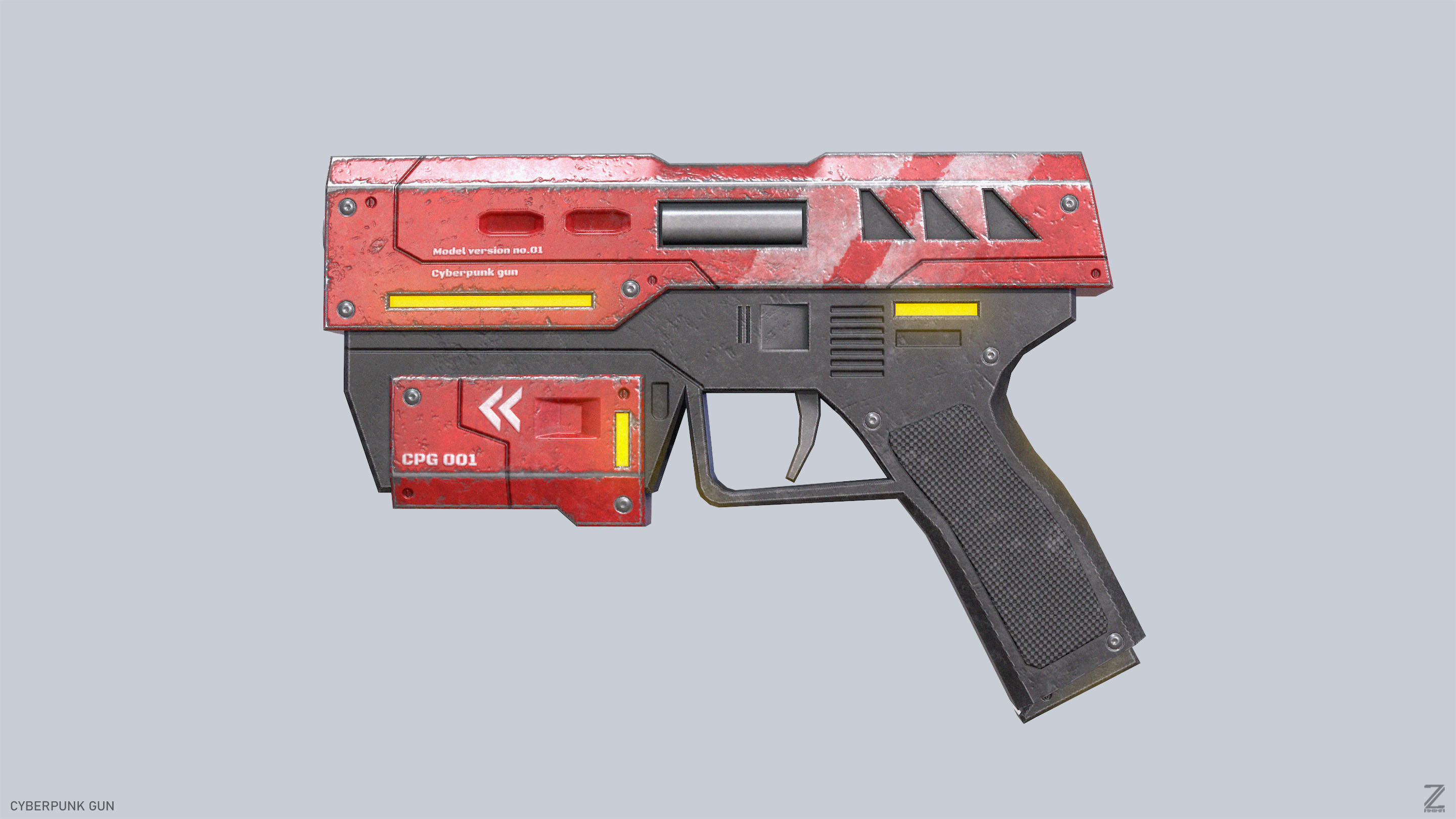 Cyberpunk gun Low-poly 3D model_4