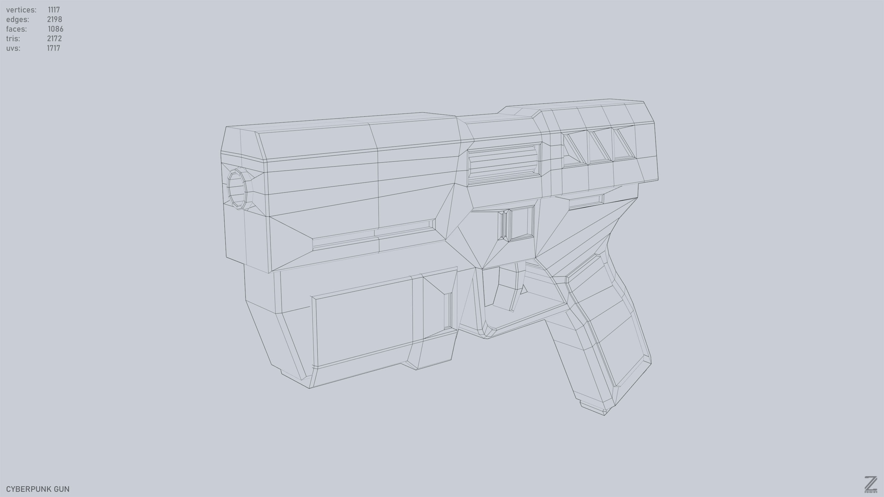 Cyberpunk gun Low-poly 3D model_10