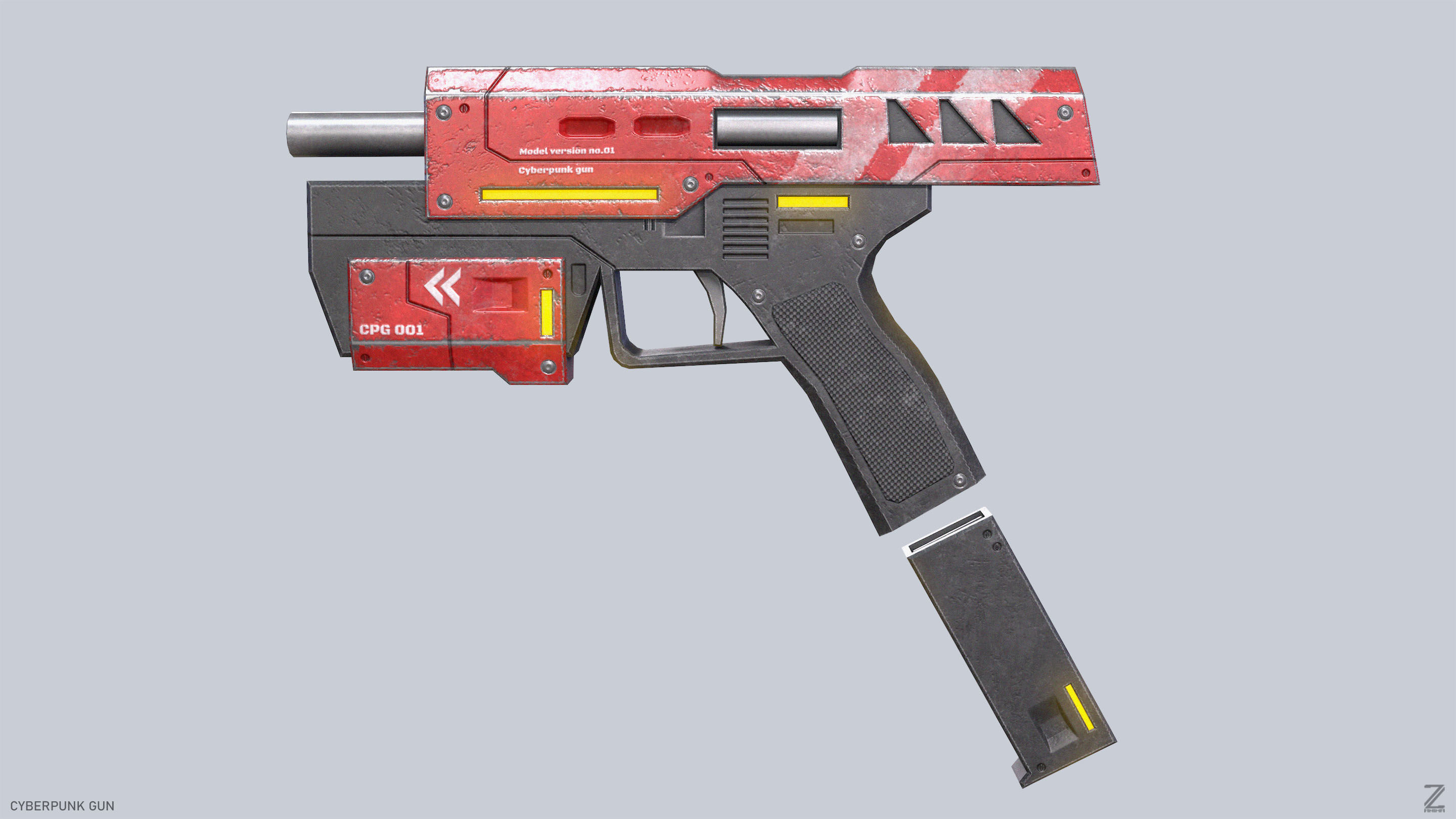 Cyberpunk gun Low-poly 3D model_2