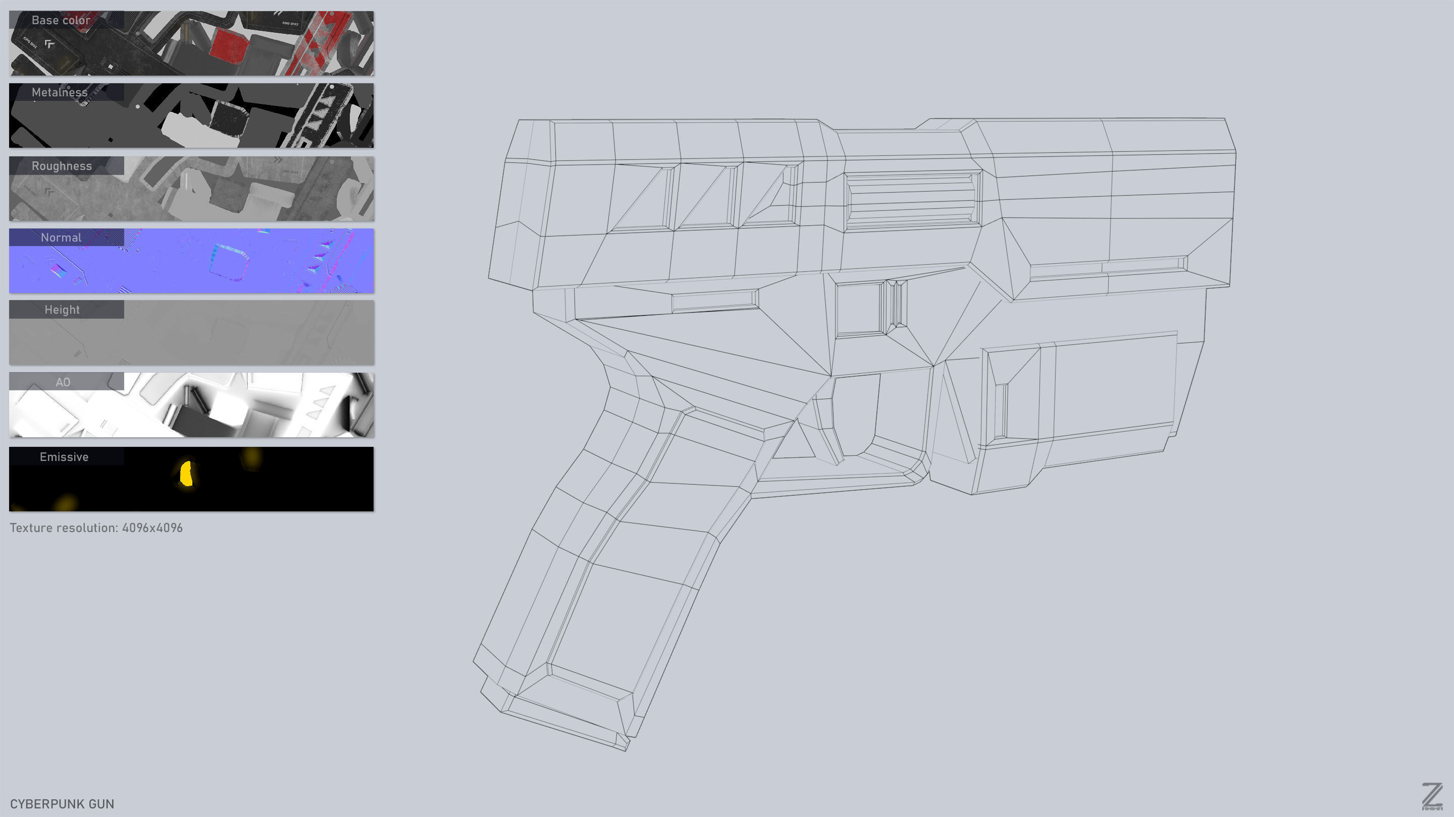 Cyberpunk gun Low-poly 3D model_3