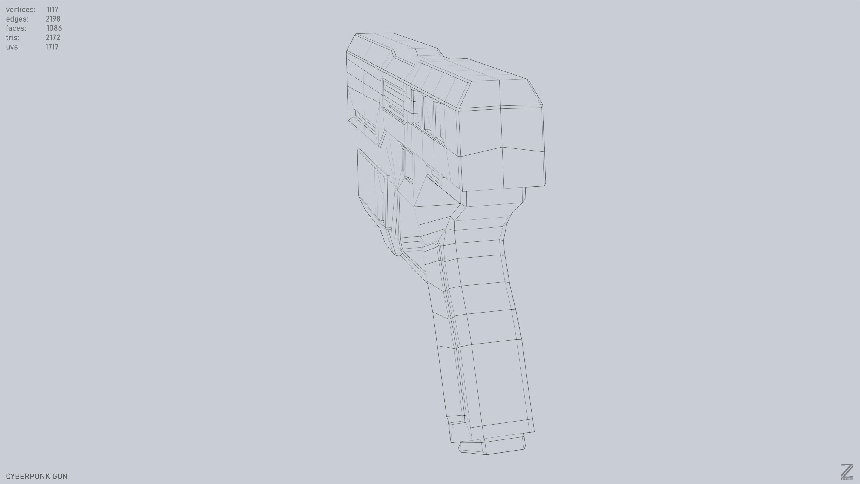 Cyberpunk gun Low-poly 3D model_14