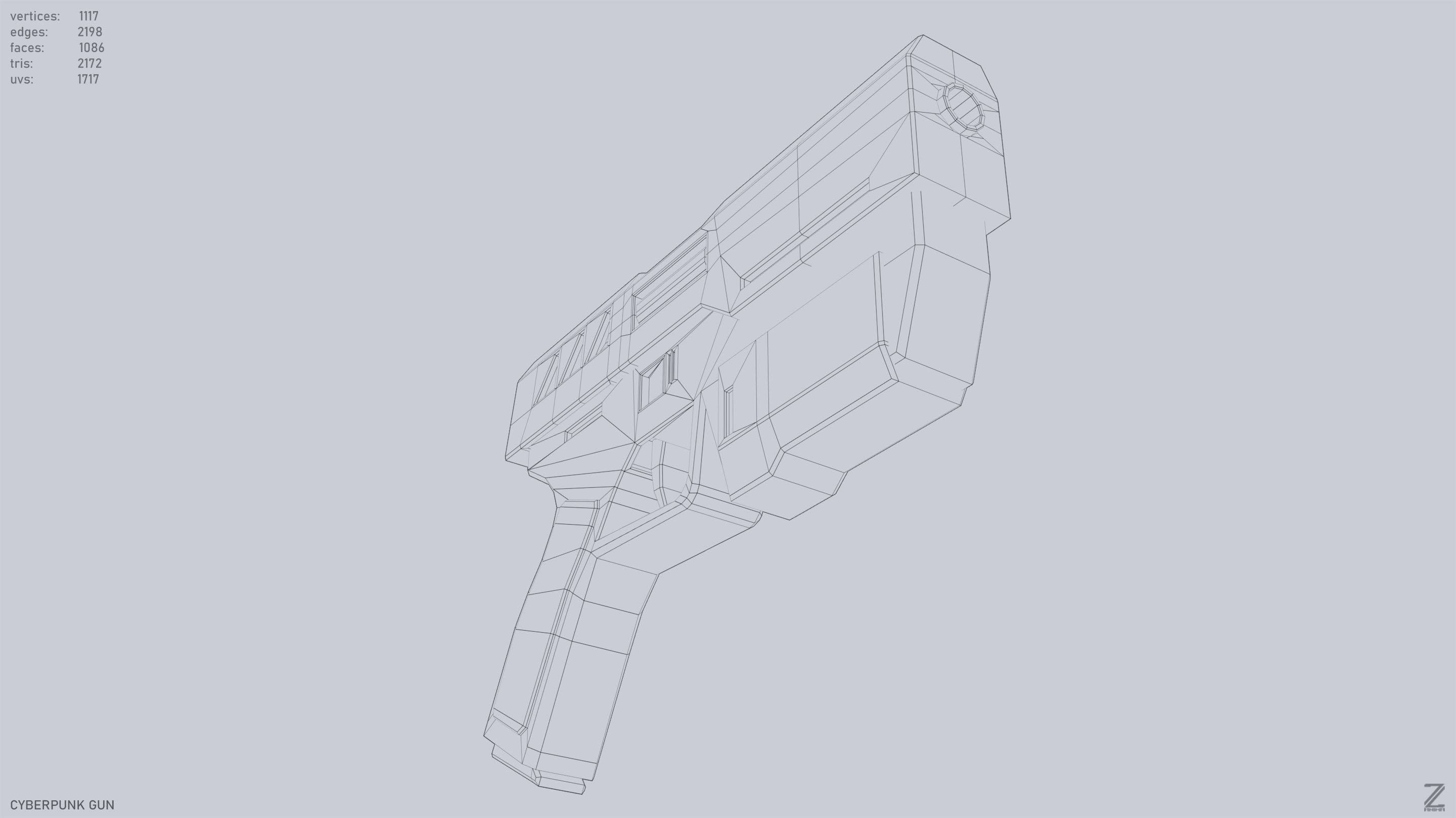 Cyberpunk gun Low-poly 3D model_11