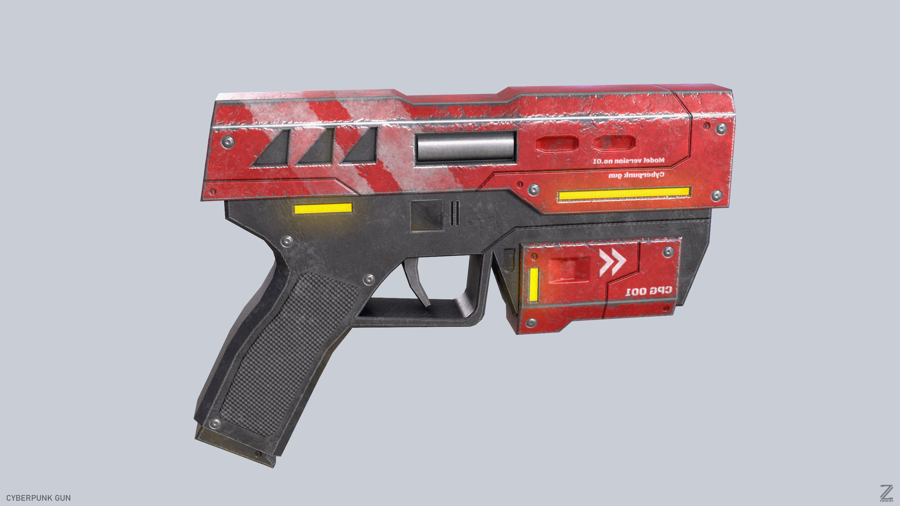 Cyberpunk gun Low-poly 3D model_8