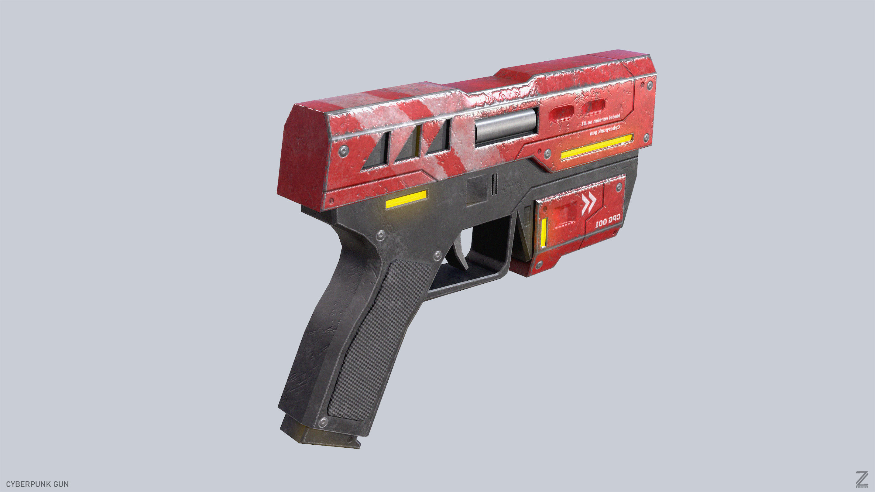 Cyberpunk gun Low-poly 3D model_7