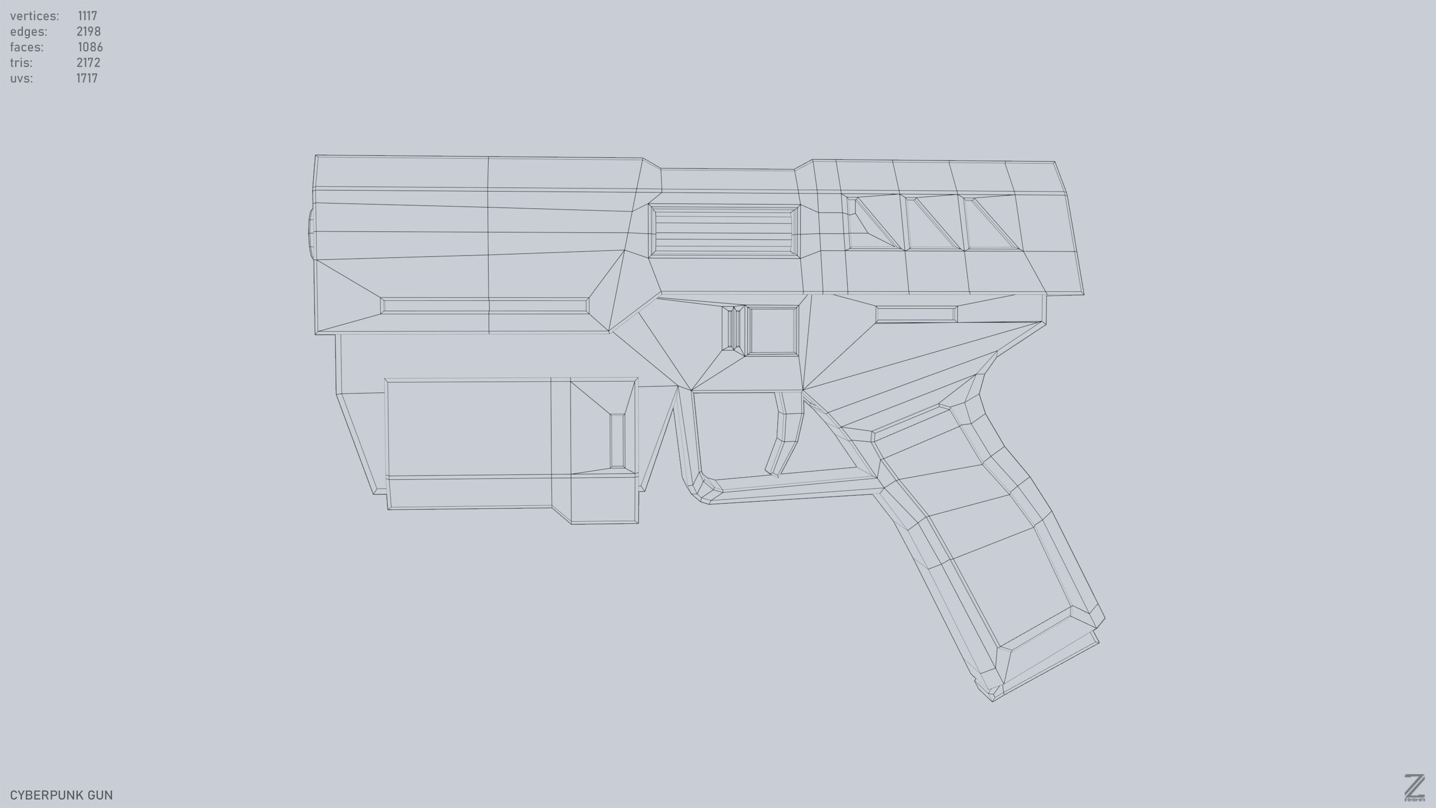 Cyberpunk gun Low-poly 3D model_9