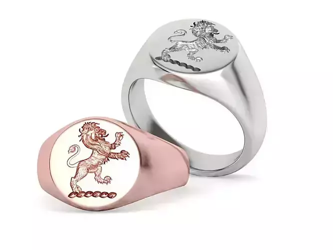Scottish Rampant Lion Signet Ring Round Top Signet Ring 3D print model