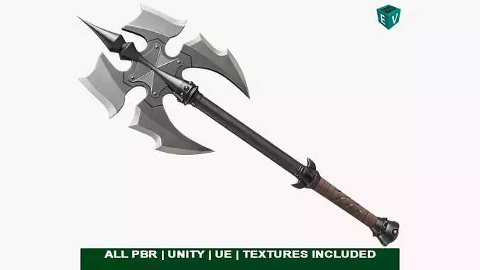 Battle Axe 03 All PBR Unity UE Textures Included Low-poly 3D model