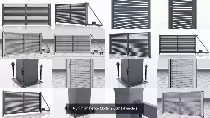 Aluminum Fence Model 2 6cm 3D Model Collection