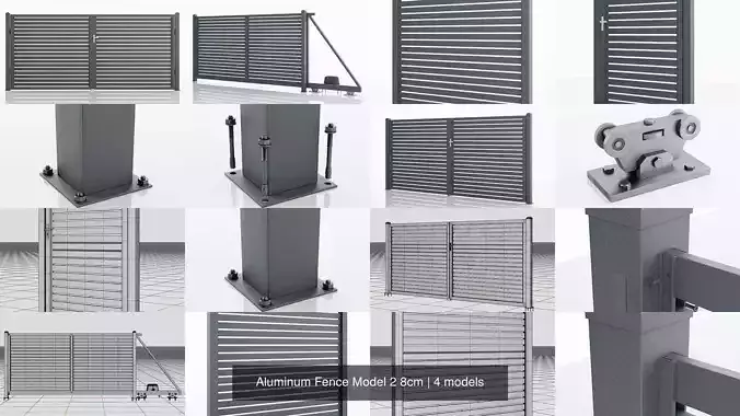 Aluminum Fence Model 2 8cm 3D Model Collection