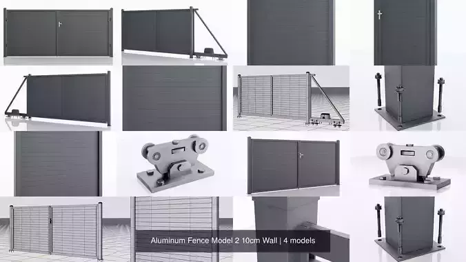 Aluminum Fence Model 2 10cm Wall 3D Model Collection