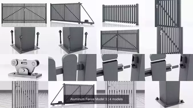 Aluminum Fence Model 3 3D Model Collection