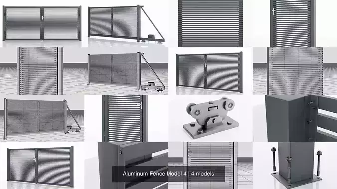 Aluminum Fence Model 4 3D Model Collection
