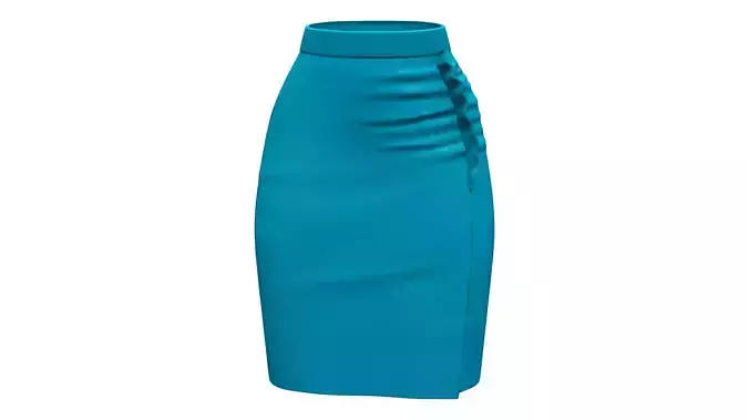 Teal Pencil Skirt With Ruffle Front Trim