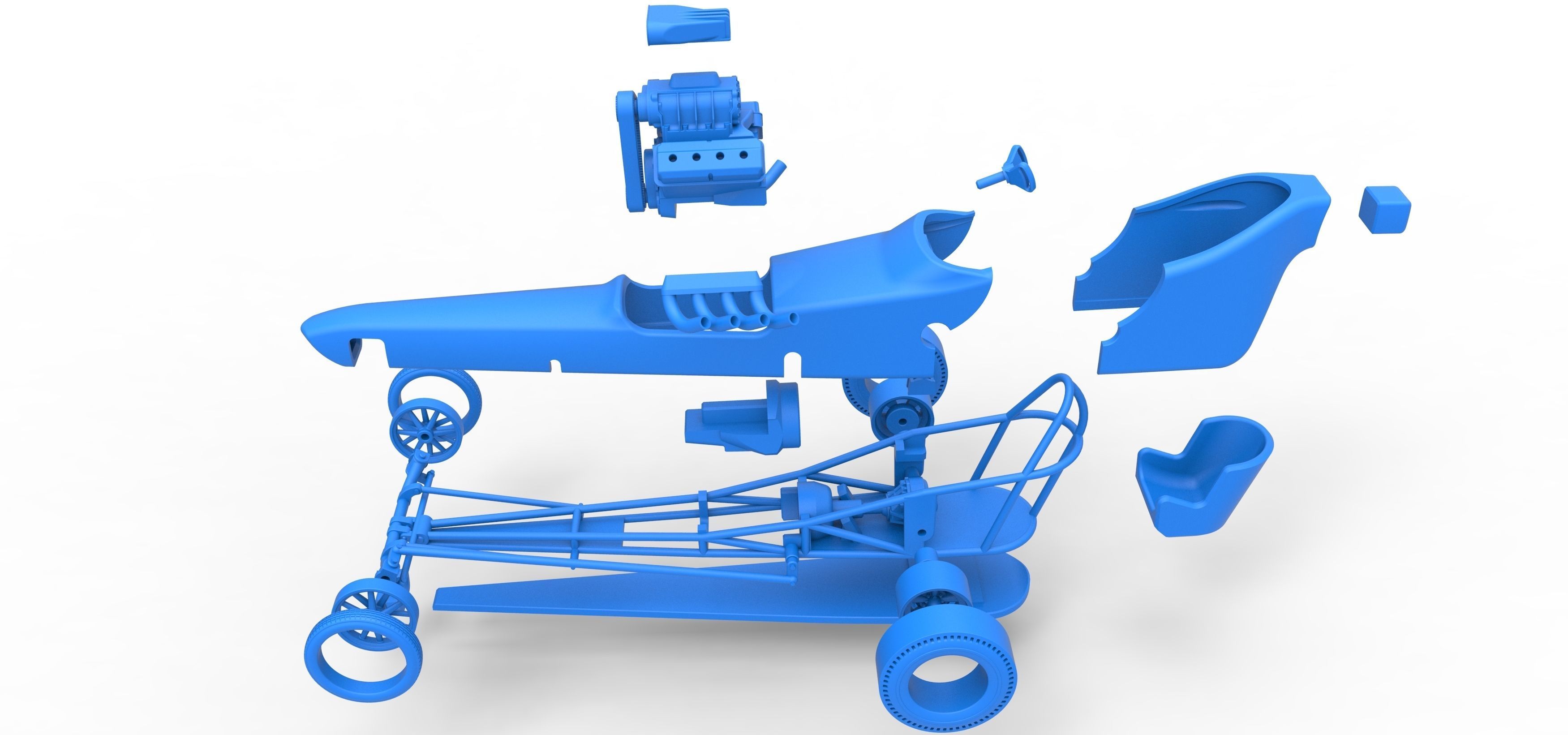 Front engine old school dragster with shell V3 Scale 1 to 25 3D print model_34