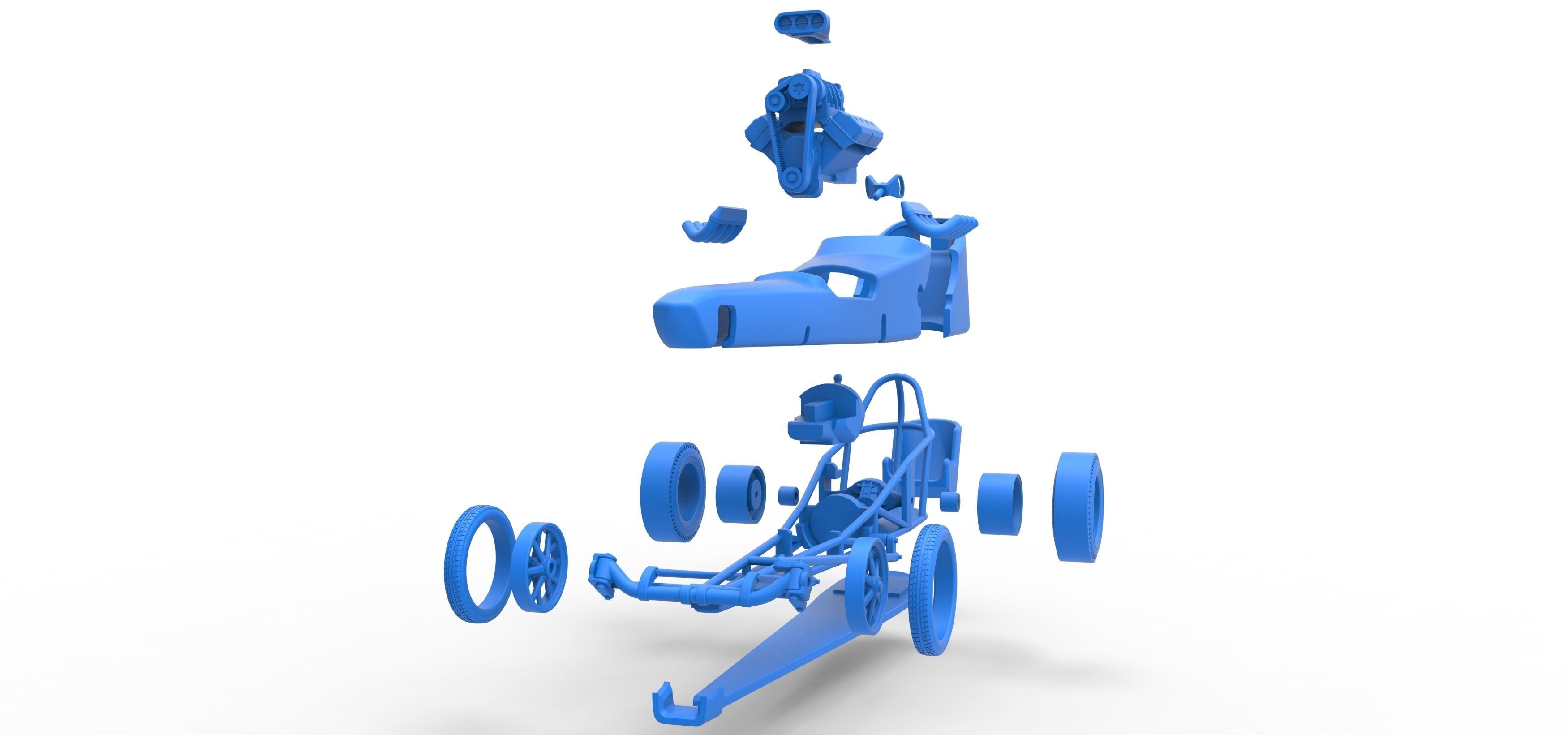 Front engine old school dragster with shell V3 Scale 1 to 25 3D print model_32