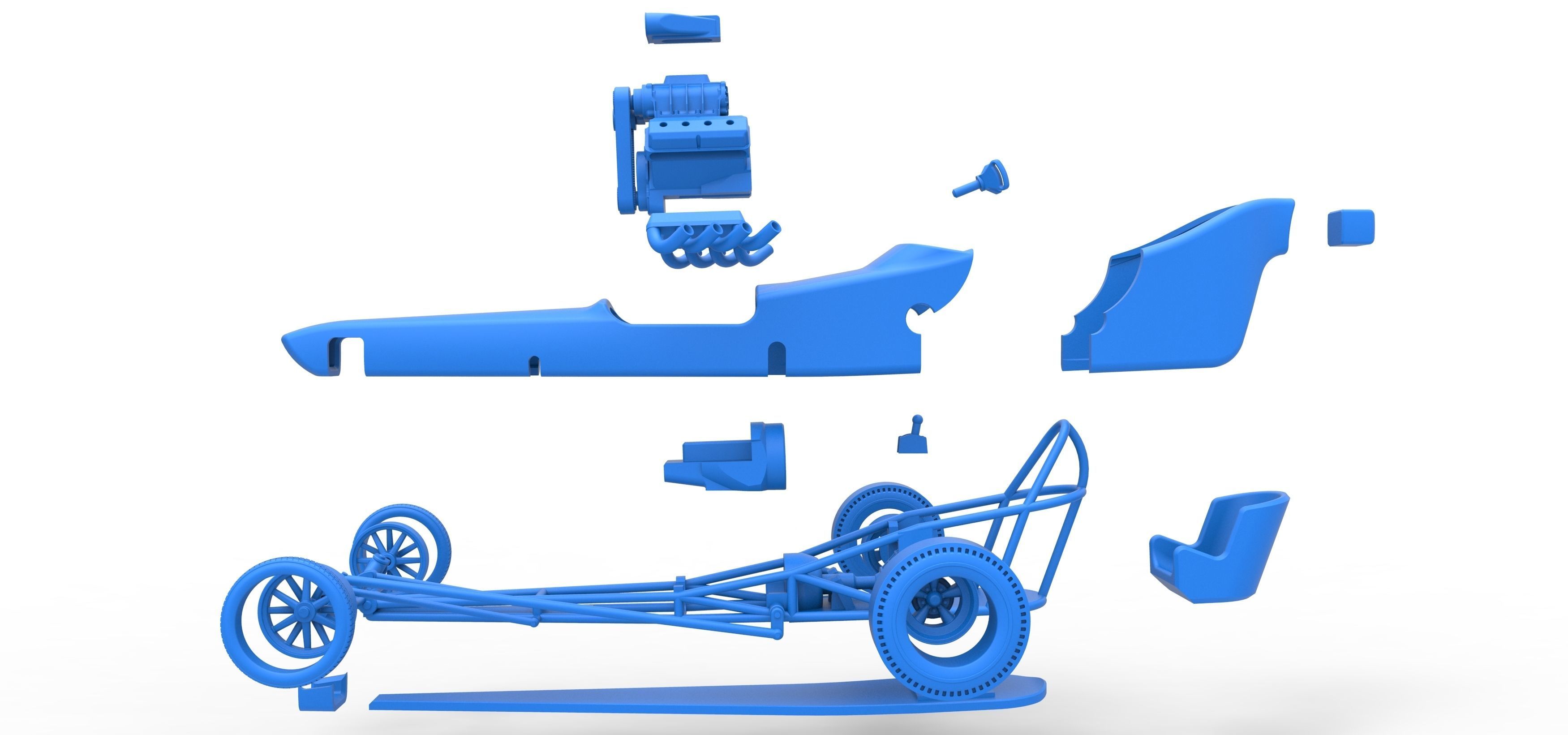Front engine old school dragster with shell V3 Scale 1 to 25 3D print model_33