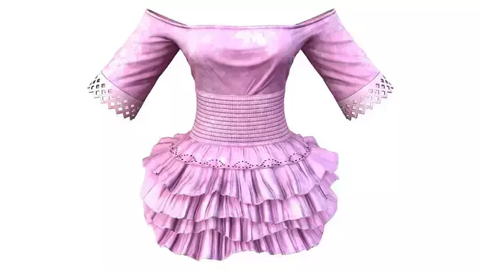 Pink Off Shoulder Layered Mini Skirt Dress Low-poly 3D model