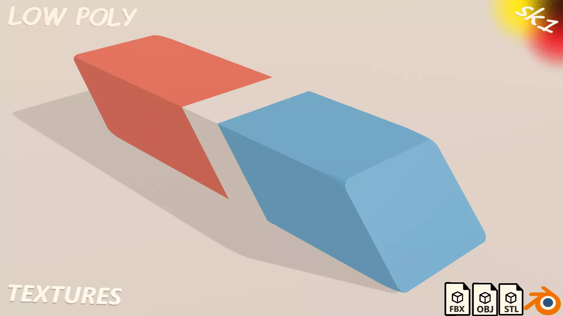Simple eraser Low-poly 3D model
