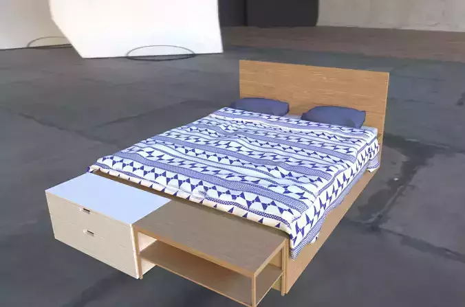 Low Poly Bed with 3 different texture sets